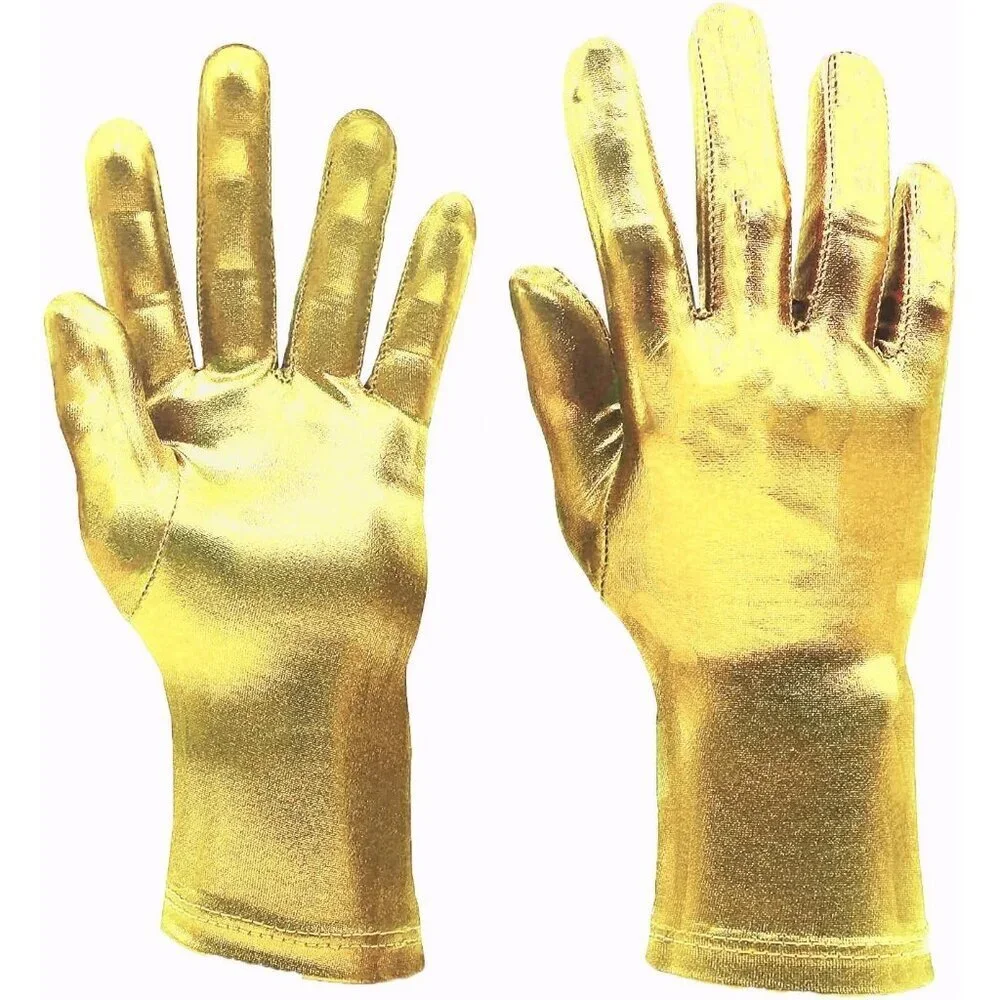 Women's Gold Shiny Metallic Wrist Gloves Cosplay Halloween Costume Accessories